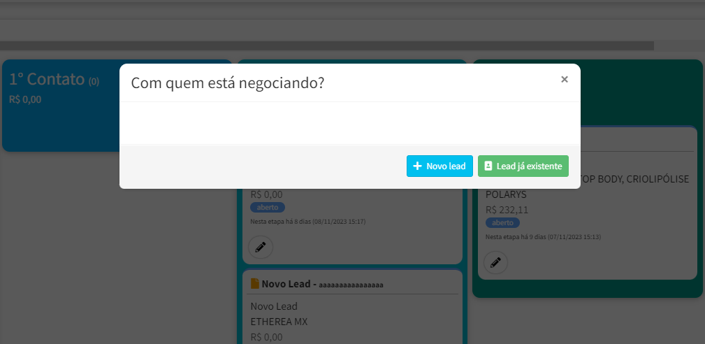 Novo lead rápido no CRM