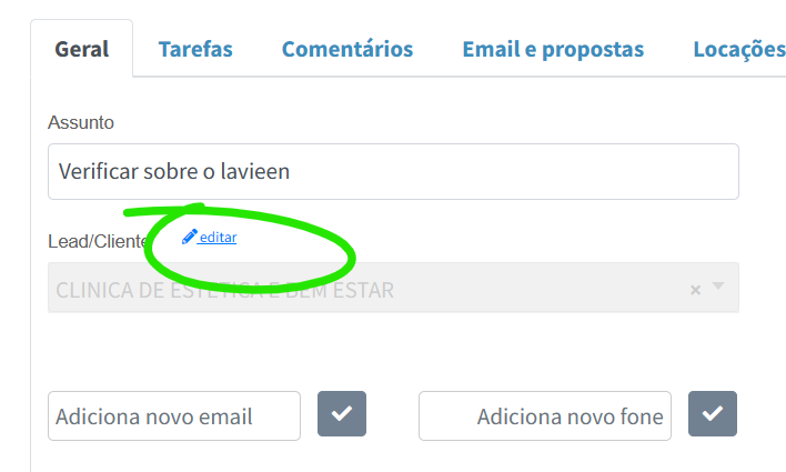 Edição de cadastros de clientes do CRM